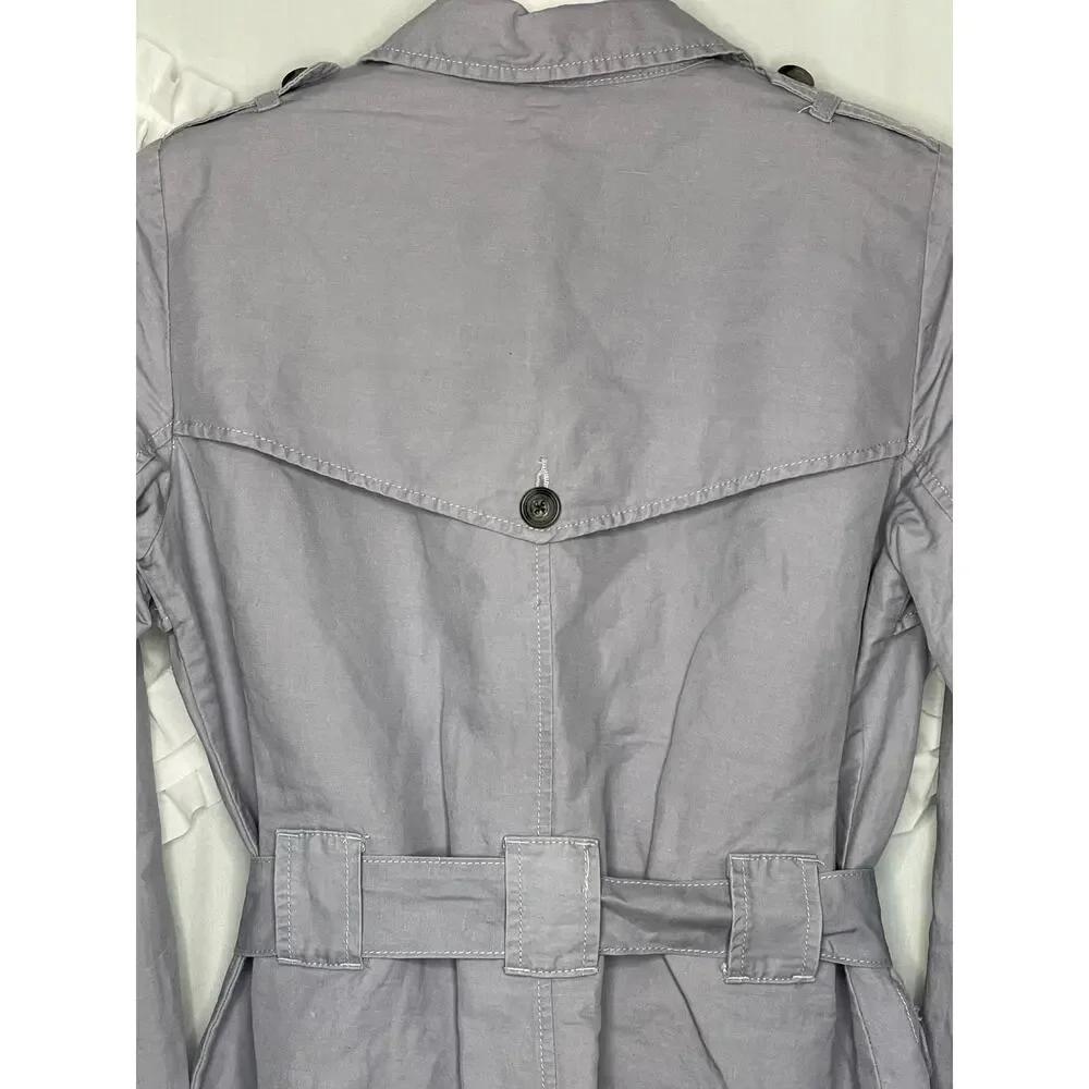 Cabi Tanner Trench Coat Linen Cotton Blend in Silver Lake Size Small